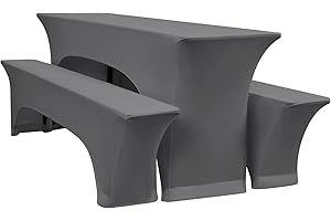 YMHPRIDE 3er-Set Elastische Biertischhussen, Dunkelgrau Bierbankhusse und Tischdecken, 50 cm Tischbreite, Bierzeltgarnituren 220 x 50 x 70 cm für Gartenbankett-Gartenmöbel.（3 Packungen）