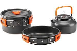 aiGear Kit de Casseroles Camping, Portable Léger Aluminium Kit de Cuisine de Camping, Randonnée Pique - Nique en Plein Air Voyage Ustensiles de Cuisine Kit