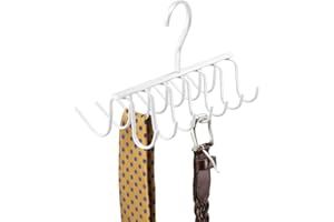 mDesign Wieszak na krawaty z 14 haczykami, organizer na krawaty i wieszak na pasek do akcesoriów do garderoby, organizer do garderoby, rozwiązania do przechowywania, stojak na krawaty, biały