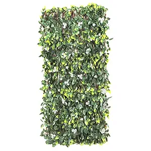 Wonderland Expandable Willow fence / screen / hedge with artificial white flowers & green leaves for garden / balcony / home decor