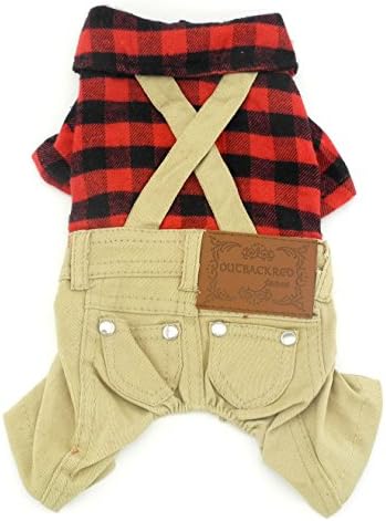 Gollyking Dog Jumpsuit Overalls Costume Soft Spring Autumn Winter Clothes Outfits Sweater For Small Boy Girl Puppy Cats Pets (Plaid Shirt, XL for back length14",weight 9.9-14.3 lbs)