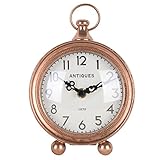 NIKKY HOME Tischuhr mit Griff-Quarz-analoge Taschenuhr Vintage Design Schreibtisch und Regal für Wohnzimmer Badezimmer Dekoration Metall Red Copper
