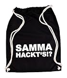 lI❶Il TURNBEUTEL HIPSTER schwarz mit Spruch ★ Sportbeutel bedruckt mit Verschiedenen Sprüchen ➜ Gymbag Gymsack Stoffbeutel Jutebeutel Rucksack Beutel (Hackts)