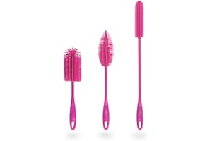 Kochblume Silikonbürsten 3er Set mit Wechselköpfen | Flaschenbürste, Spülbürste, Antibakteriell, Keimfrei (pink)