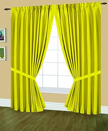 Editex Home Textiles Elaine Lined Pinch Pleated Window Curtain, 144 by 63-Inch, Neon Yellow