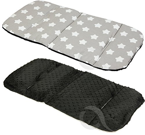 REVERSIBLE cotton & minky Pram INSERT, LINER covers Universal ( L star / black )