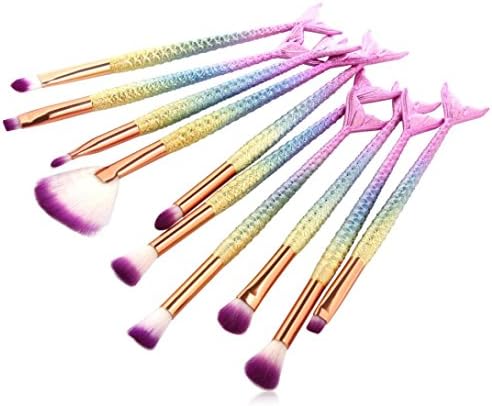 Soundly SamMoSon New Arrival Mermaid Makeup Brushes Set Professional Colorful Makeup Brushes Foundation Eye shadow Contour Eye Lip Beauty Cosmetic Tools (10Pc)