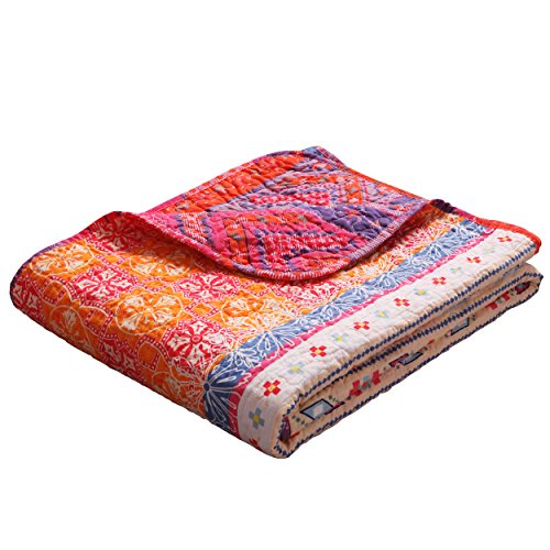 Exclusivo Mezcla Reversible 125 x 150 cm Baumwolle Modischer Bohemian-Stil Steppdecke Kuscheldecke Sofaüberwurf Tagesdecke Wohndecke Sofa Bett Decke (Typ 3) - 6