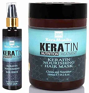 Keramoniks Keratin Hair Combo - Mask + Hair Serum - Pack Of 2 -Smooth Shine | Deep Care for Split Ends, Dry & Frizzy Hair | Extra Smooth & Nourishing Hair | Damage Control