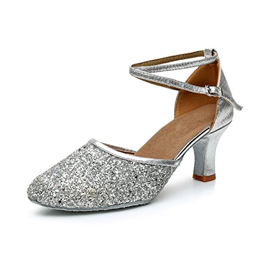 VASHCAMER - Donna Scarpe da Ballo Standard/Latino/Sala da Ballo/Moderna Argento 41