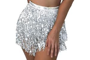 Zookey - Falda con borlas de Lentejuelas para Danza del Vientre, Bufanda de Cadera, Disfraz de Rave, Falda con Flecos para Mujeres y niñas