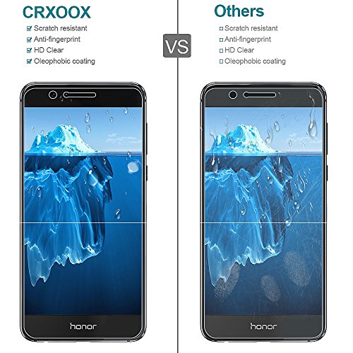 3-Unidades Cristal Templado para Huawei Honor 8 CRXOOX Protector de Pantalla de Vidrio Templado Transparencia Total 9H Dureza Resistente a Aguas  Golpes  Ara  azos  Antihuallas