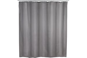 ‎WENKO WENKO Anti-Schimmel Duschvorhang Grau, Textil-Vorhang mit Antischimmel Effekt fürs Badezimmer, waschbar, wasserabweisend, mit Ringen zur Befestigung an der Duschstange, 180 x 200 cm