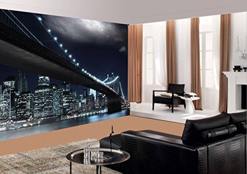 Regulär Preis 69,95 EUR! AKTION! BEGRENZTE STÜCKZAHLEN! 87004 Fototapete SELBSTKLEBEND Breite 272cm Höhe 198cm 8 Teile Brooklyn Bridge at Night wieder ablösbar Tapete Poster Wandposter Bildtapete photo mural wallmural Fotowand Leinwand Landschaft Wald Strand New York Skyline Stadt Städte Stein Weltkarte 3D Effekt Auto Blumen Berge Baum Disney Fenster Grün Blau gelb schwarz Holz Meer Natur Wasserfall Runa Universum Urwald Vintage XXL Art ablösen Ziegel Kinderzimmer Schlafzimmer Wohnzimmer Küche - 2