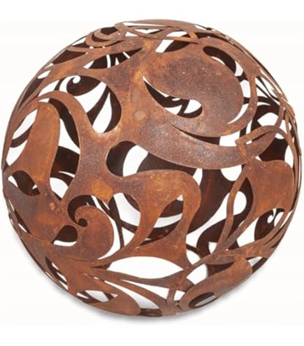 Boule Décorative Acier Inox Rouillé 40 Cm – Ornement Jardin Extérieur Intérieur, Effet Patine Naturelle, Très Robuste