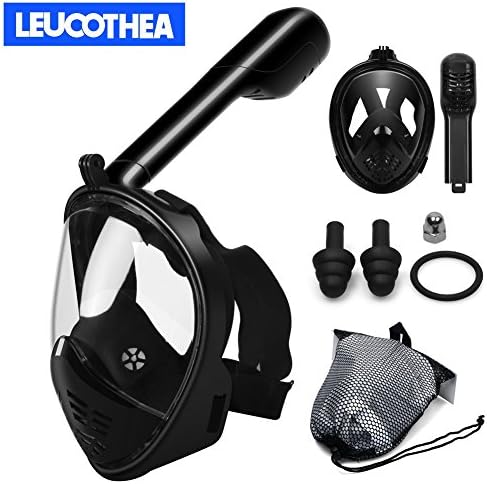 Leucothea Cambered Surface With Detachable Camera Mount,180°Wide View Anti-fog Anti-leak Portable Snorkel Mask For Kids And Adults(Black L/XL)