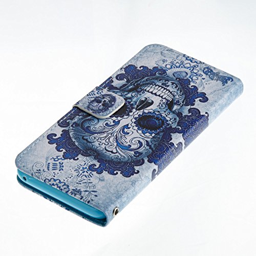Hülle für Samsung S8, Galaxy S8 Brieftasche Schutzhülle, Aeeque Blau Wolke Schädel Muster Flip Tasche im Bookstyle mit Kartenfach Trageschlaufe Kunstleder Handyhülle Etui Wallet Case Cover Schale für Samsung Galaxy S8 - 6