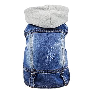 SILD Ropa para Mascotas, Chaqueta Vaquera, de Color Azul para Perros pequeños y medianos, con Solapa, con Capucha, clásicas, de Estilo Retro, Prendas de Aspecto Lavado (XS)