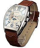SEWOR Luxury Tourbillon Herren Mondphase automatische mechanische Armbanduhr Lederband Glasbeschichtung blau (Blanc)