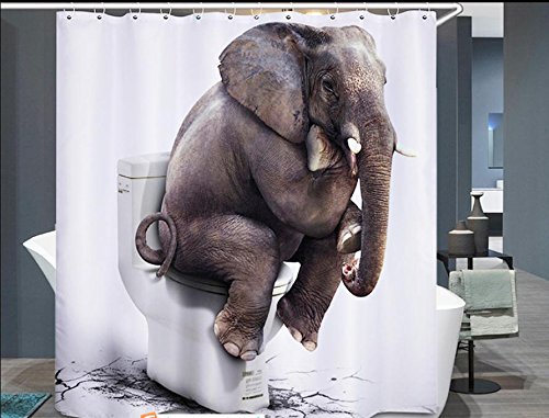 Elephant Shower Curtain 100% Polyester Waterproof Mildew-Free with 12 Hooks,Funny white Elephant Pattern Bathroom Curtains71×71inch(180cm×180cm)