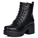 Absatzhöhe 9.4 cm Spylovebuy Stiefeletten Ankle Boots Schuhe Blockabsatz Plateau Schnür Schwarz Synthetik Kunstleder EU 36