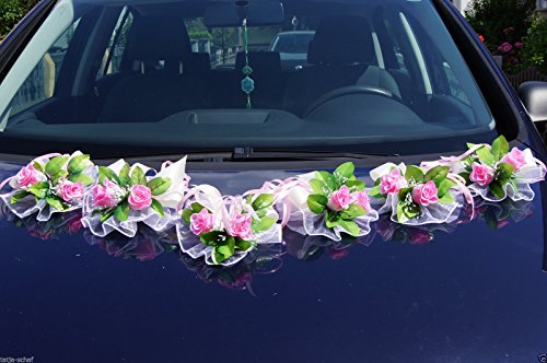 6 St. Autoschmuck Blumen Blüten Girlanden Hochzeit Autodeko Kunstblume NEU LA50 (Rosa) - 4