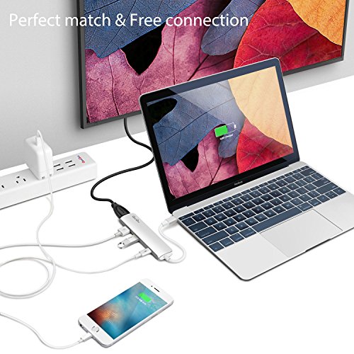 Bqeel GN22B USB C Hub Aluminum Premium Typ-C-Multi-Port Hub mit 1 Typ-C Ladeanschluss, 1 4K HDMI(30Hz) Videoausgang und 2 USB 3.0 Ports ultra leicht und mobil für Typ C Computer und Tablets wie MacBook Pro 2016, MacBook 2015/2016, Google Chromebook 2016 (Silber) - 6
