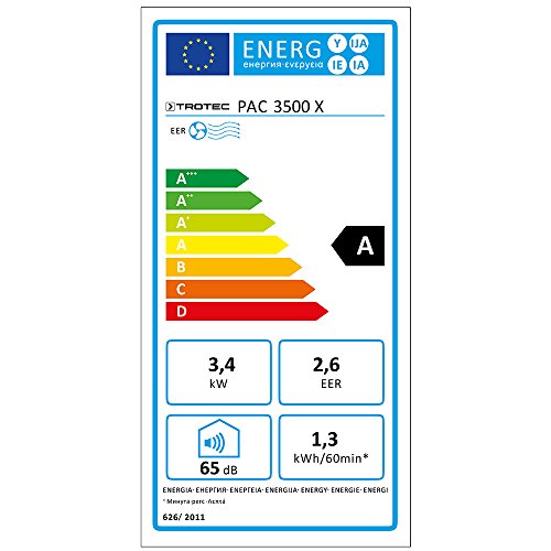 TROTEC Lokales mobiles Klimagerät Klimaanalge PAC 3500 X mit 3,4 kW / 12.000 Btu, EEK A (inkl. Entfeuchtungs- und Belüftungsfunktion, Programmierbarer 24-Stunden-Timer, Fernbedienung, 3 Ventilationsstufen, Einstellbare Luftblasausrichtung, Herausnehmbarer Luftfilter) - 7