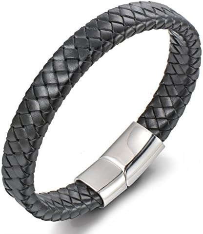 Leather Bracelet for Men Braided Bangle Bracelet Gift for Men Black 8.5 Inches