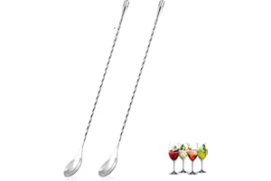 RUIKCOLL Cocktaillöffel Barlöffel Lang Löffel Mischlöffel Edelstahl Rührer für Kaffee Bar Martini Cocktail Shaker (2 Stück, Silber)