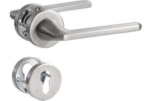 SORWDUERM Poignée de porte noire en acier inoxydable mat brossé - Poignée de porte pour porte d'entrée et porte intérieure - En forme de L - Rosace ronde - Cylindre profilé