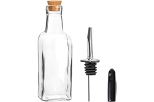 Argon Tableware Olive Oil Bottle with Cork Lid - 170ml - Dishwasher Safe Kitchen Glass Olive Oil Dispenser Cruet with Dust Cap, Cork Stopper and Tapor Pourer Top for Soy Sauce, Vinegar