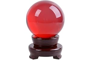 fengshuisale Bola de cristal negro natural de 80 mm con soporte (rojo)