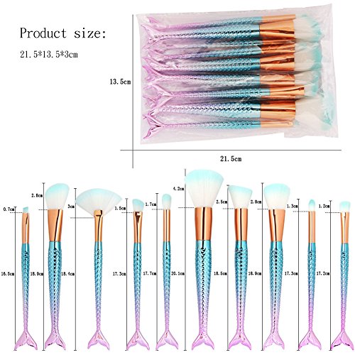 10 Stück Meerjungfrau Make Up Pinsel Set Contouring Foundation Blush Eyeliner Eyeshadow Lip Cosmetic Brushes Tool - 4
