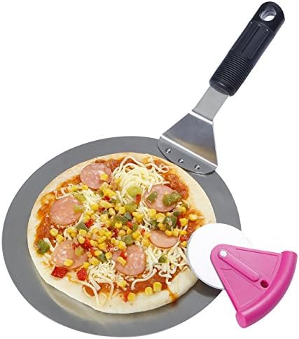 Stainless Steel Pizza Peel and Pizza Wheel Set, Round Pizza Paddle 26cm Pizza Cutter 8cm