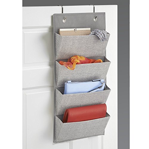 mDesign Schrank-Organizer aus Stoff zur Wandmontage oder Hängen über die Tür für Handtaschen, Haar-Accessoires – 4 Taschen, Grau - 2