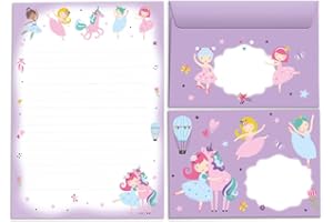 Junapack Paper-Media Ensemble de papier à lettre pour fille Ballerines danseuses de ballet avec licorne Bloc à lettres avec enveloppe pour enfants (bloc A5 avec 25 feuilles + 15 enveloppes)