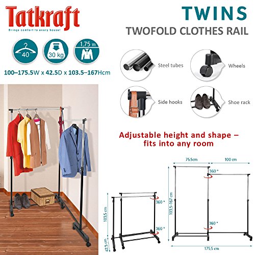 Tatkraft Twins Doppel Kleiderständer Kleiderstange auf Rollen Verstellbar Höhe Breite und Form Stahl Verchromt - 4