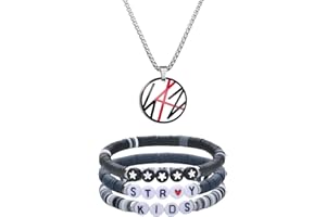 XFSRG Set Collana e Braccialetto Fan Kpop Catena con Ciondolo in Acciaio Inossidabile 3 Braccialetti Colorati in Argilla Polimerica Gioielli Unisex