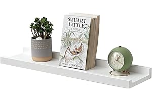 ‎GIEANOO Gieanoo Wall Shelf, White, 40 cm, Picture Shelf, Solid Oak, Floating Shelf for Photo Frames and Decorations for Bedroom, Kitchen, Study