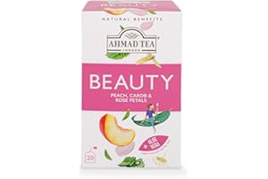 Ahmad Tea Herbata Natural Benefit | Napar z brzoskwini, chleba świętojańskiego i płatków róży "Beauty", 20 saszetek na herbatę, 1 opakowanie