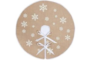 ‎N&T NIETING N&T NIETING Weihnachtsbaum Decke, 75cm Weihnachtsbaum Rock, Khaki Weihnachtsbaumdecke Rund, Weiße Schneeflocke Gedruckt Leinen Tannenbaum Decke für Weihnachtsbaum Deko