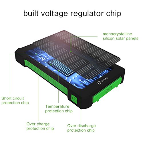 Hiluckey Caricabatterie Portatile 10000mAh Dual USB Batteria Esterna Ricarica Rapida - Solare Power Bank LED Torcia periPhone 6/7plus iPad,Samsung, Huawei, Asus, HTC smartphone Android, ( Impermeabile Antiurto )