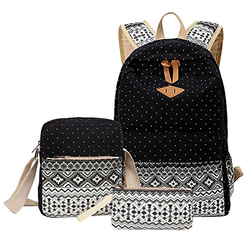 Preisvergleich Produktbild Coofit Damen Herren Leinwand Rucksack Schulrucksack Reisetasche Casual Daypacks Cityrucksack (Large, 3 Teile Set)