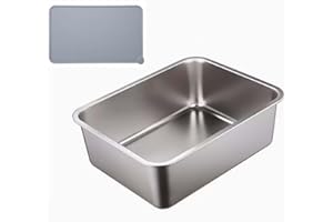 GRFELI Katzentoilette aus Edelstahl, Große Box für Katze und Kaninchen, nimmt Niemals Gerüche auf, leicht zu reinigen (45 * 35 * 15CM)