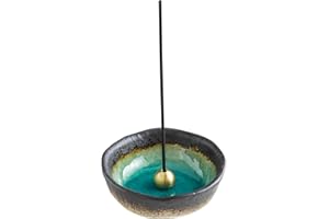 Asayu Japanese Small Mini Incense Holder for Sticks 8.3cm (3.3 inch), Made in Japan Ceramic Ash Catcher & Brass Incense Burner Set for Relaxation, Home Decor - Nature Aquamarine