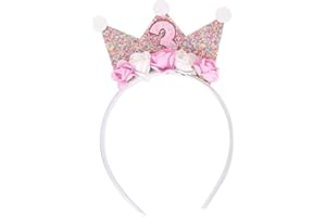 JIOLINK Corona Compleanno Bambina, 2 Anno Fascia Tiara Corona da principessa Cerchietto Corona Bambina con fiore di rosa artificiale Decorazioni per feste Compleanno, Carnevale