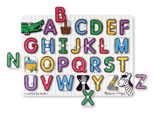 Melissa & Doug Classic Wooden Peg Puzzles (Set of 3) - Numbers, Alphabet, and Colors