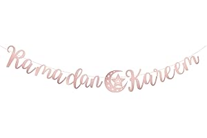 BHGT 1 Set Ramadan Kareem Letter Banner Garland with Star and Moon Muslim Ramadan Party Supplies Decorations Eid Celebration DIY Décor for Muslim(Rose Gold)