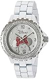 Disney Minnie Mouse Damen-Armbanduhr Emaille Sparkle Weiß Legierung, die Silber Lünette Armband, Weiß, w002895